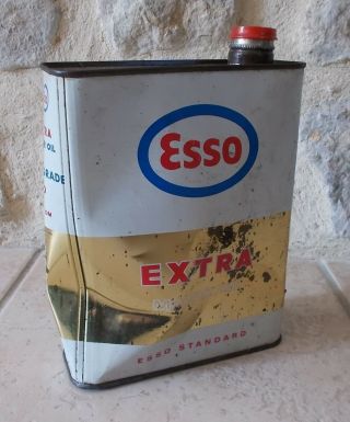 Vintage France french oil can tin ESSO Extra Motor Oil auto old 2 L 4 3
