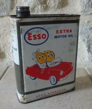 Vintage France French Oil Can Tin Esso Extra Motor Oil Auto Old 2 L
