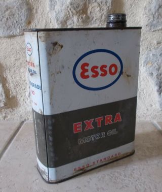 Vintage France french oil can tin ESSO Extra Motor Oil auto old 2 L 3