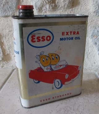 Vintage France French Oil Can Tin Esso Extra Motor Oil Auto Old 2 L 3