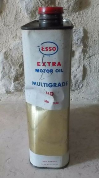 Vintage France french oil can tin ESSO Extra Motor Oil auto old 2 L 3 2