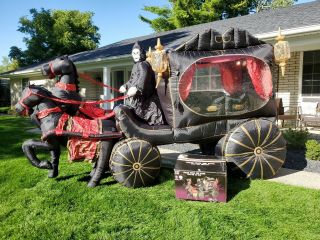 Gemmy Halloween Inflatable Airblown 12ft Carriage Hearse Reaper Horse Carriage