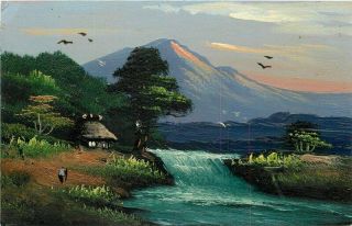 Artist Impression C - 1910 Mountain River Paint Texture Japan Postcard 20 - 7458