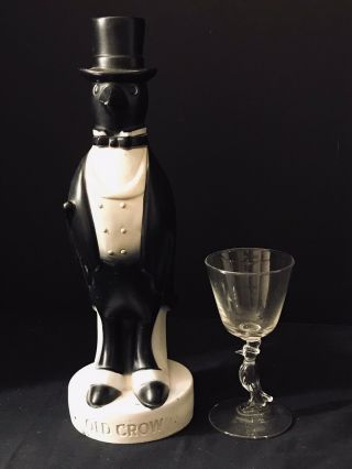 Vintage Old Crow Whiskey Advertising Plastic 13” & 1950’s Old Crow Cocktail Stem