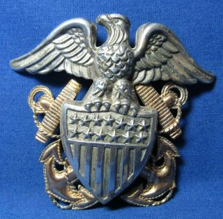 Pre - Wwii 1/20 10k Gold & Sterling Navy Officer Hat Badge By Viking