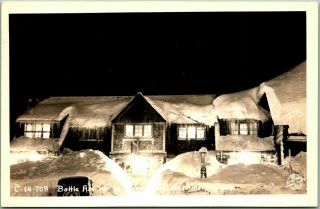 1940s Government Camp,  Oregon Rppc Photo Postcard Battle Axe Inn Winter Scene