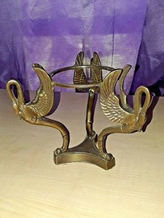 Brass 3 Crane Candle Holder 4 " Diameter 6 " Tall Wildwood Accent Tag Feng Shui