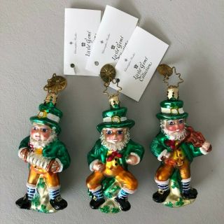 Christopher Radko 3 Elves “little Gems Collection” St.  Patrick’s Day Ornaments