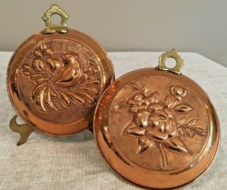Two Decorative Copper Molds With Brass Hangers - Kitchen Decor