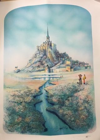 Rolf Rafflewski " Mt.  St.  Michel " Hand Signed And Numbered Lithograph W/coa