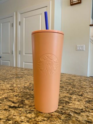 Starbucks Summer 2020 24oz Peach Matte Stainless Steel Tumbler With Floral Top