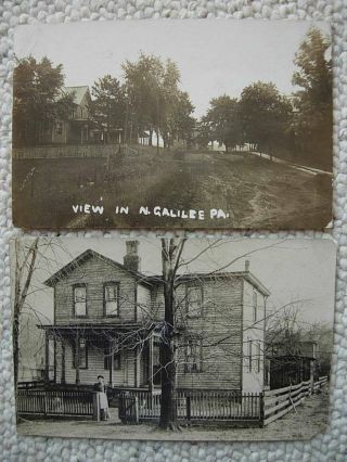 2 Rppc - Galilee Pa - Street View - House - Message - Beaver County Pennsylvania