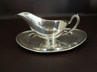 Vintage Silver Plate Gravy Boat With Attached Underplate