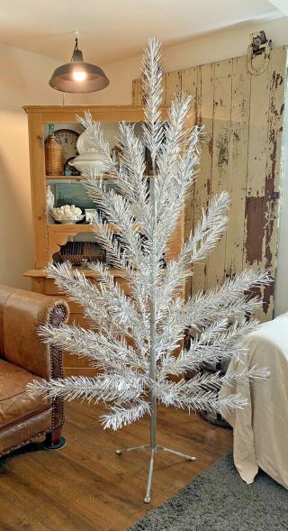 Artificial 6 1/2 Ft.  Silver Glow Vintage Aluminum Christmas Tree W/ Stand