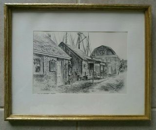 Vintage Alec Stern Etching Signed Print " Along The Waterfront - Philadelphia "