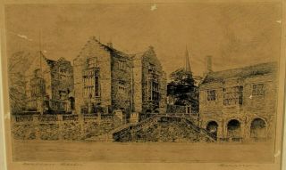 Wallace Hester Pencil Signed Etching Of Harrow School Circa 1910