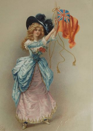 Antique 1903 Victorian Lady Print Litho Framed Ah Sonn England Uk Flag