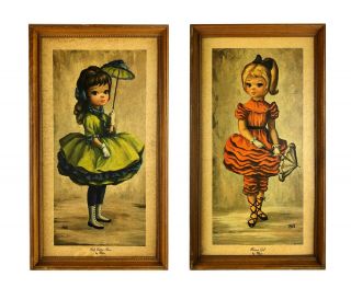 2 Vintage Maio Framed Prints Bloomer Girl High Button Shoes Girls With Umbrellas