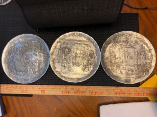 Handmade Solid Pewter Christmas Plates 1998 1999 2000 Wendell August Forge Box