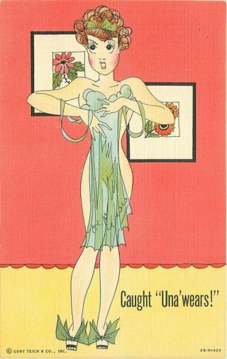 Caught Unawares Half Naked Sexy Pin Up Girl Lingerie Postcard Teich 20 - 4788