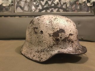 Wwii German Helmet,  White Winter Camo,  Dig Up From Stalingrad Area