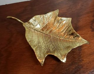 Vintage Virginia Metalcrafters 1948 Brass Poinsetta Leaf Trinket Dish Paper.