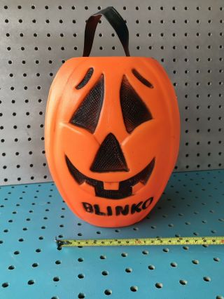 Vintage Blinko Halloween Blow Mold Lighted Trick Or Treat Pail Pumpkin Bucket