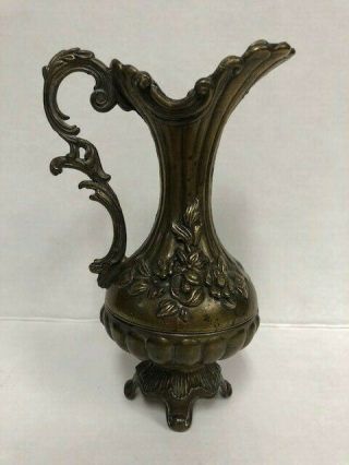Vintage Brass Floral Vase Pitcher Made In Italy Ornate 7 " Tall
