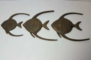 Vintage Set Of 3 Solid Brass Angel Fish Nautical Wall Decor Korea