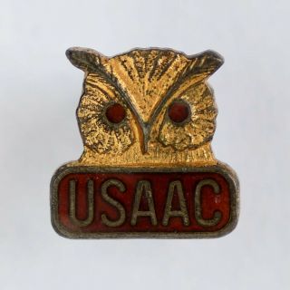Wwii United States Army Air Corps Usaac Sterling Silver With Red Enamel Owl Pin