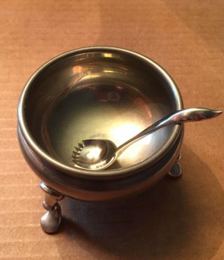 Vintage Pewter Salt Dish Dip With Spoon,  Williamsburg,  Virginia,  Shirley