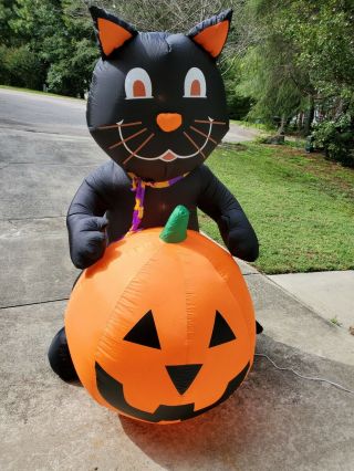 Gemmy Halloween Airblown Inflatable Black Cat Jack - o - lantern Pumpkin 7 ' Tall 2