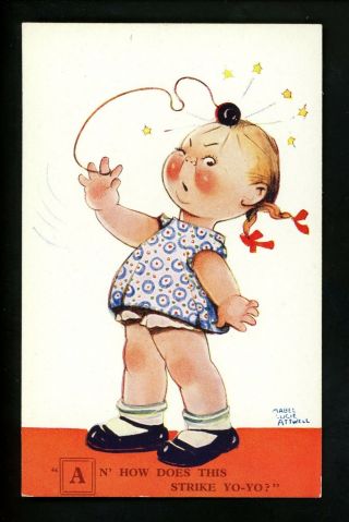 Artist Signed Vintage Postcard,  Atwell,  Girl Cartoon Comic Yo - Yo