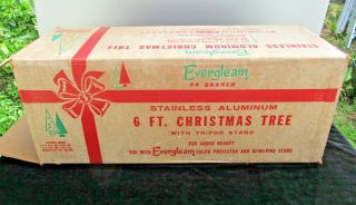 Vintage Evergleam Stainless Aluminum 6 Ft.  Christmas Tree W/ Tripod Stand Nr