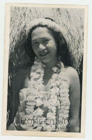 Vintage Postcard 1940s Hawaii Hawaiian Hula Girl Lei Garland Necklace