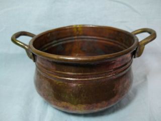 Vintage Handmade Hammered Small Copper Pot Kettle Planter With Brass Hand