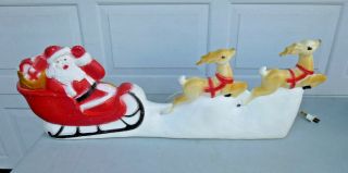 Vintage Union Products Santa Sleigh Reindeer Blow Mold 31 " X 11 " Christmas Light