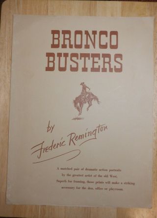 Set 2 Vintage Frederic Remington " Bronco Busters " Prints 1957