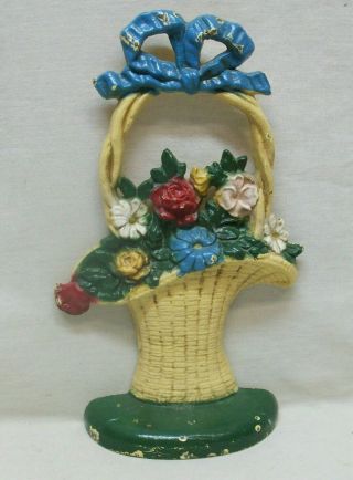 Vintage Cast Iron Doorstop (basket Of Flowers) " Jw Cast In Usa " 10 - In Tall 3.  5lb