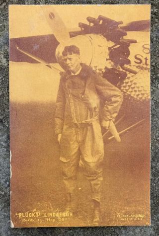 Charles Lindberg In Front Of Spirit Of St Louis “plucky” Lindbergh Postcard