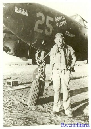 Org.  Nose Art Photo: P - 38 Fighter Plane " Sorta Pistof " (4 German Kills Recorded)