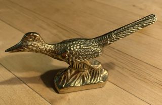 Vintage Solid Brass Small Roadrunner Figurine Paperweight 4” Long