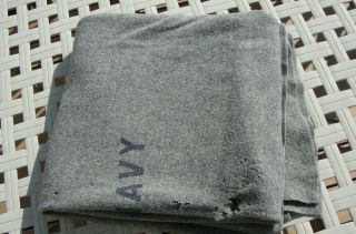 Vintage Us Navy Wool Blanket Gray United States Military Distressed 78 X 36