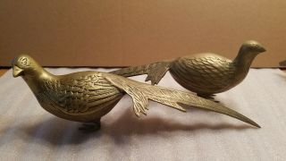 Pair Vintage Brass Pheasant Figurines Birds Quail Sculptures Paperweights Set 2
