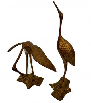 Vintage Mid - Century Brass Cranes Egret Heron Statue Figueral 14.  5 " On Log