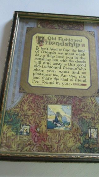 1924 Buzza Motto Old Fashioned Friendship Art Deco Wood Gilded Frame Light House
