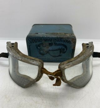Vintage 1920’s Standard Broad Vision Goggles In The Advertising Tin Can
