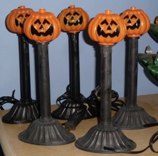 (5) Vintage Halloween Blow Mold Candle Stick Lamp Pumpkin Head Jack - O - Lantern