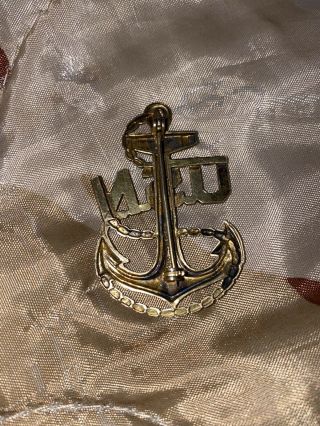 WW2 US Navy Chief Petty Officer Cap Badge,  Pin - Back,  Full Size,  Sterling,  H - H 3