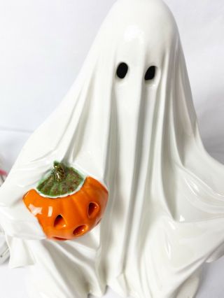 Vintage Halloween Byron Molds 1972 Ceramic Ghost With Jack - O Lantern Light Up